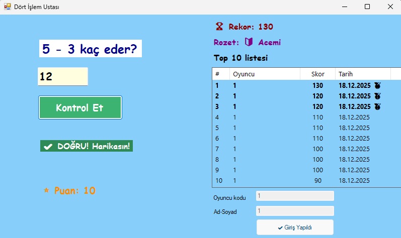 Dört İşlem Ustası Önizleme Ekran Görüntüsü